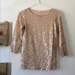 J. crew Rose Gold sequin 3/4 sleeve top